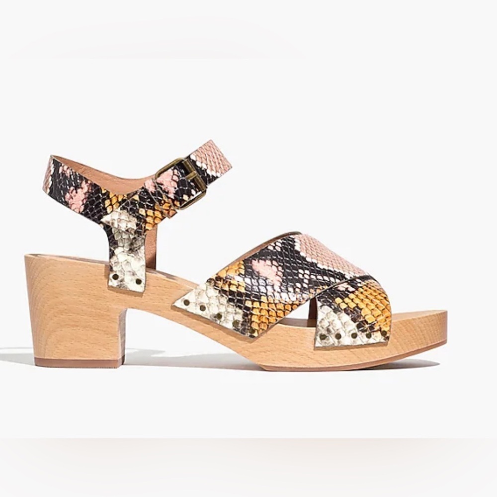 Madewell The Johanna Crisscross Clog Sandal in Snake Embossed Leather, Size 8 ♣️